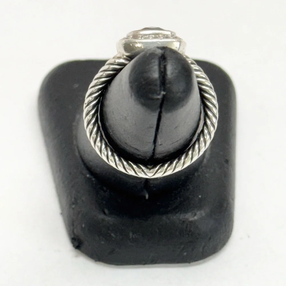 David Yurman Petite Albion Prasiolite Diamond Ring .925 Sterling Silver Sz 7